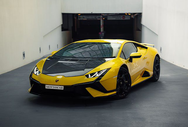 Movyocar Lamborghini Huracan Tecnica Yellow car rental in dubai