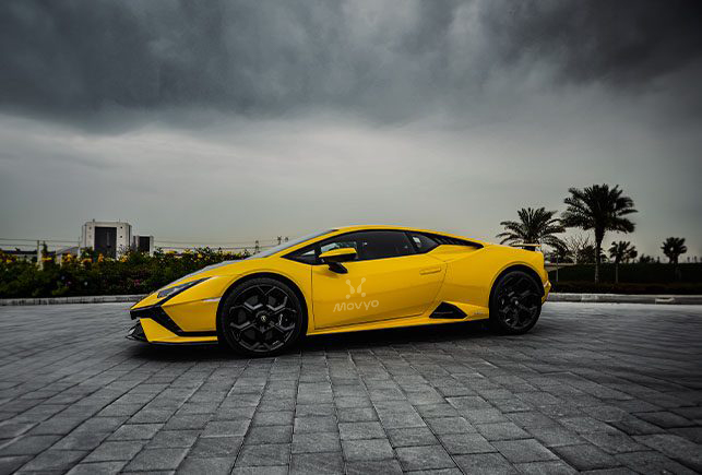 Movyocar Lamborghini Huracan Tecnica Yellow car rental in dubai