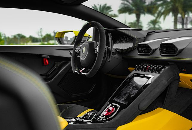 Movyocar Lamborghini Huracan Tecnica Yellow car rental in dubai