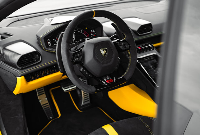 Movyocar Lamborghini Huracan Tecnica Yellow car rental in dubai