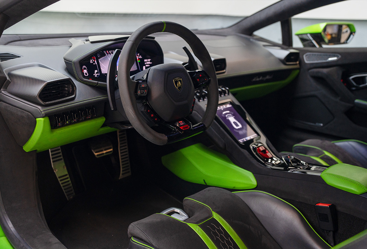 Movyocar Lamborghini Huracan Tecnica Green car rental in dubai