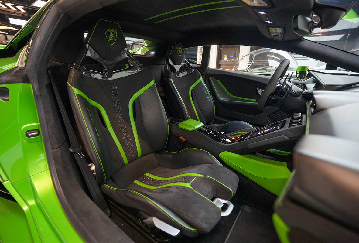 Movyocar Lamborghini Huracan Tecnica Green car rental in dubai