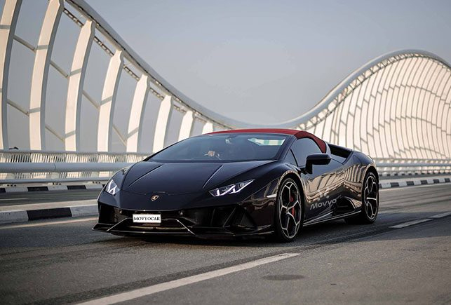 Movyocar Lamborghini Evo Spyder Black car rental in dubai