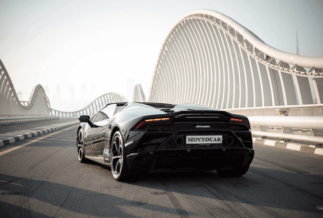 Movyocar Lamborghini Evo Spyder Black car rental in dubai