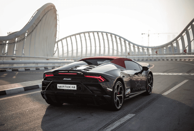 Movyocar Lamborghini Evo Spyder Black car rental in dubai