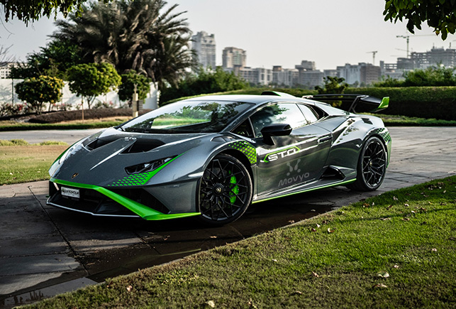 Movyocar Lamborghini Huracan Sto Green Gray car rental in dubai