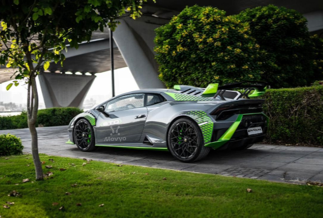 Movyocar Lamborghini Huracan Sto Green Gray car rental in dubai