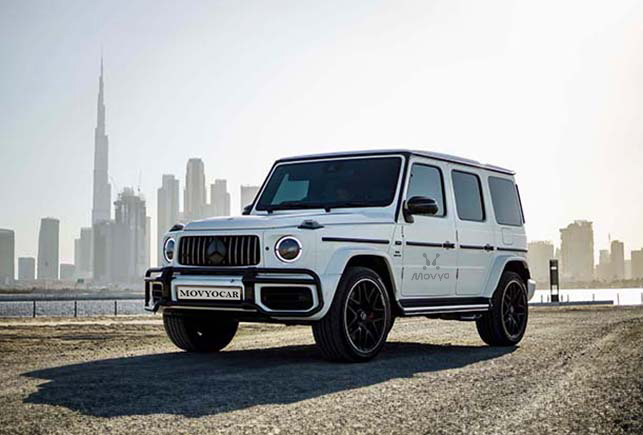 Movyocar Mercedes G63 White car rental in dubai